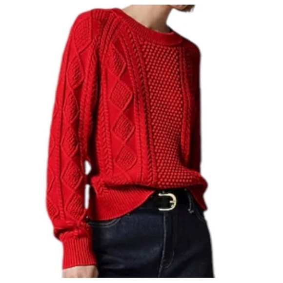J. Crew Sweaters - J. CREW Cable Knit Women’s XL Red Sweater Holiday Fisherman Nautical Preppy Cozy